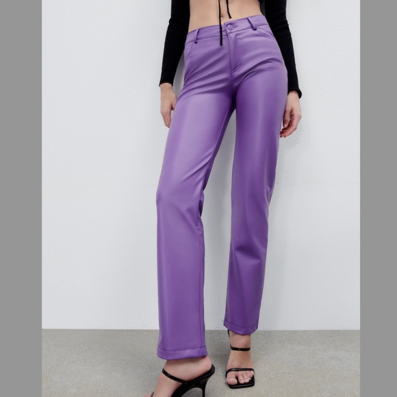 Zara purple faux leather low rise trousers NWT - Picture 2 of 9